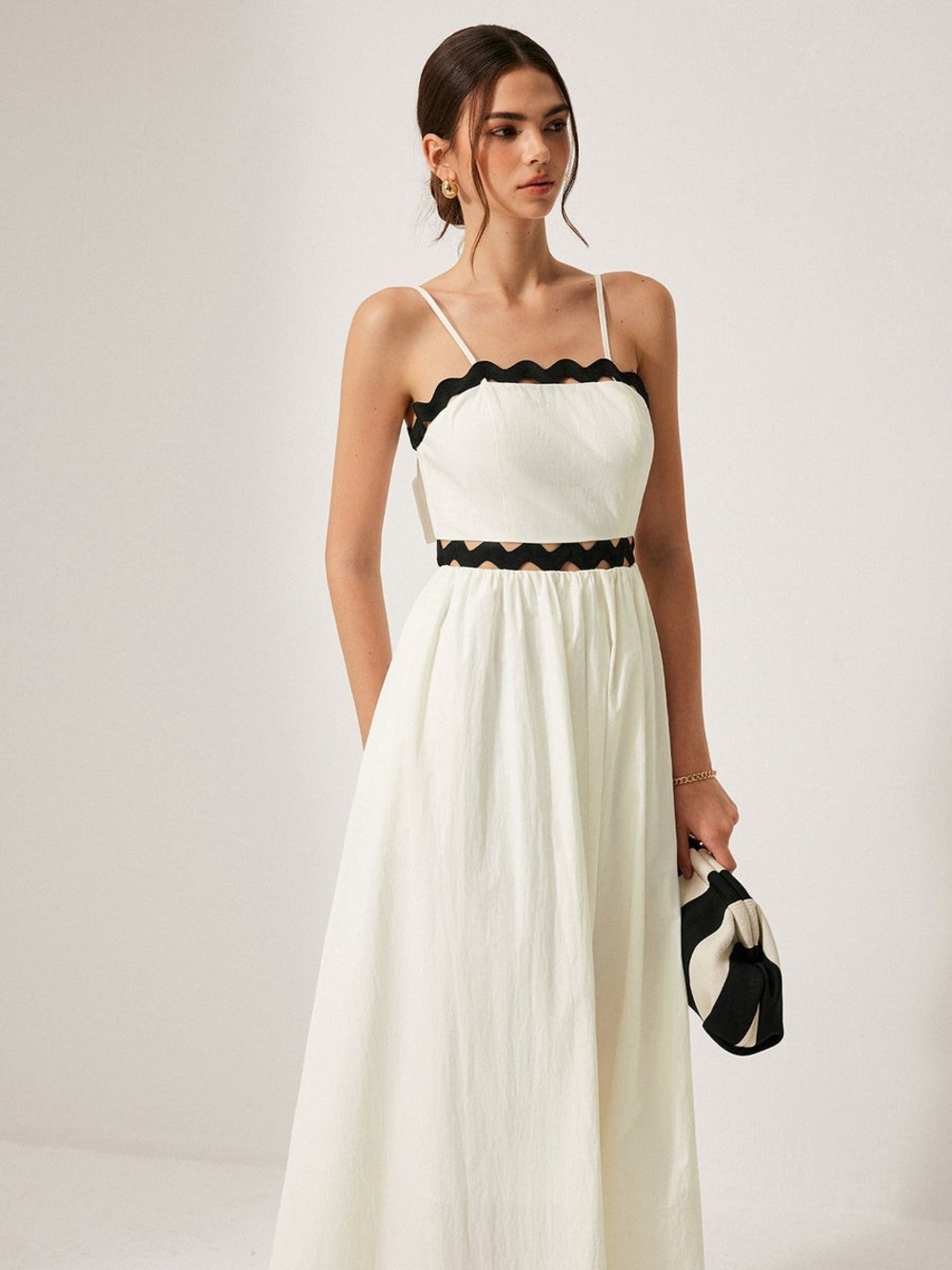Commense Scalloped Trim Back Tie Dress M - Picture 6 of 7